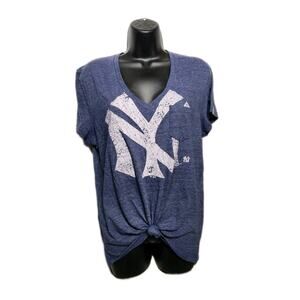 Womens Cooperstown NY Yankees V Neck Logo Baseball Short Sleeve Shirt Large